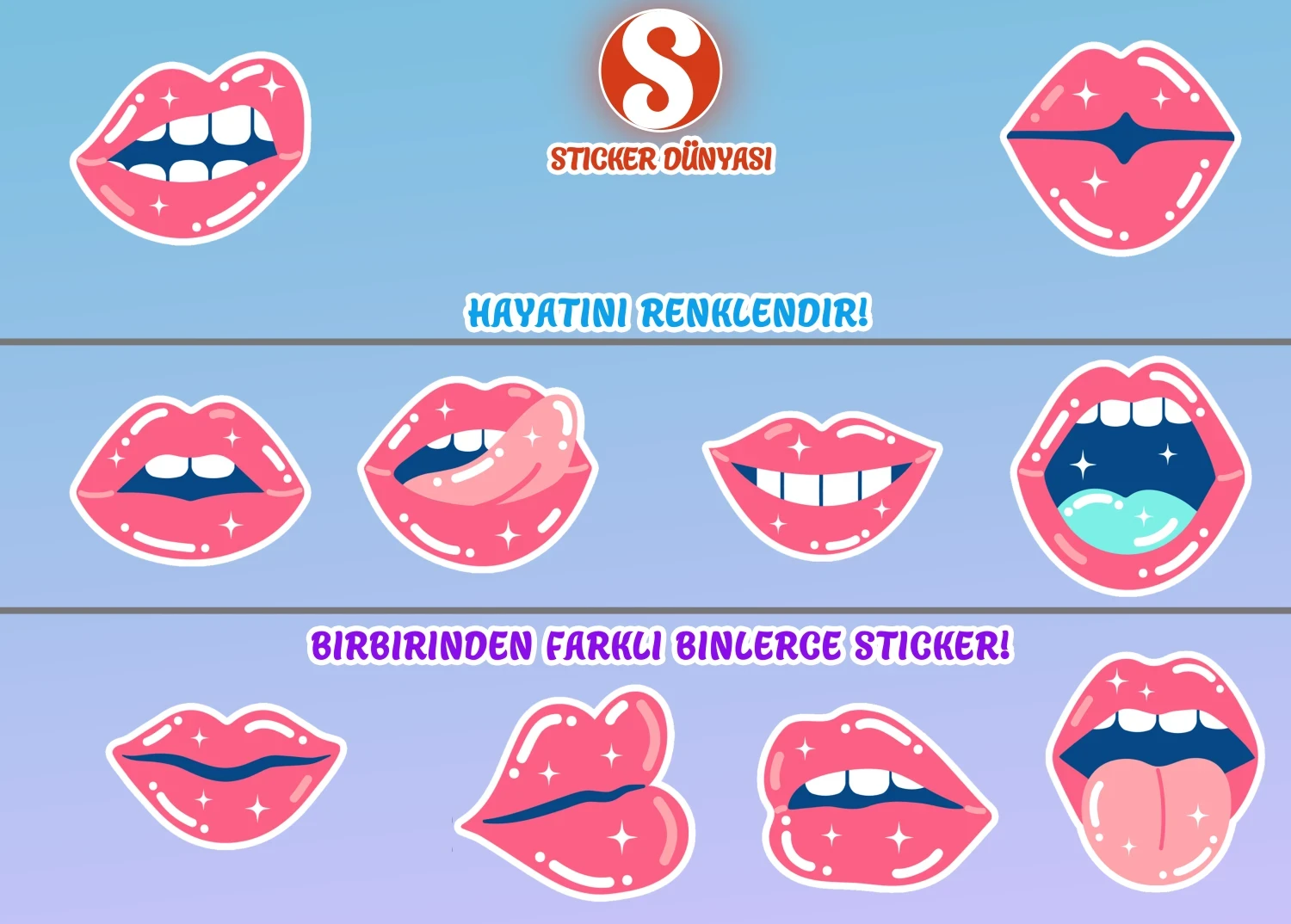 Parlak Kaliteli Pembe Dudak Tasarımı Sticker Koleksiyonu (Pembe-Dudak2) görsel 4